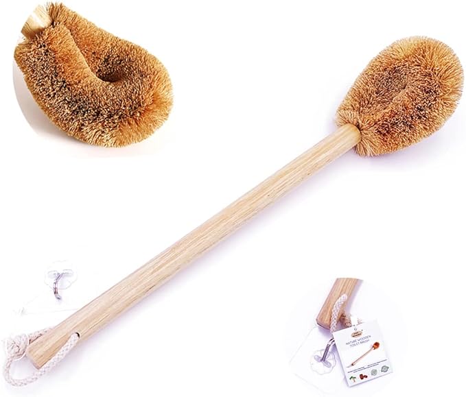 Updated Modern Version Toilet Bowl Brush, Natural Coconut Fiber Brush Head and Beechwood Handle for Bathroom Toilet - Sturdy, Deep Cleaning, Eco-Friendly, Toilet Cleaning Brush with Hanging Hook