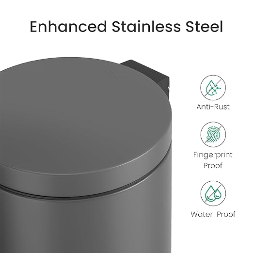 Cesun 1.2 Gallons Small Gray Trash Can, Bathroom Garbage Can with Lid and Foot Pedal, Mini Round Wastebasket for Bathroom, Bedroom, Office, 4.5 Liters / 1.2 Gallons, Gray