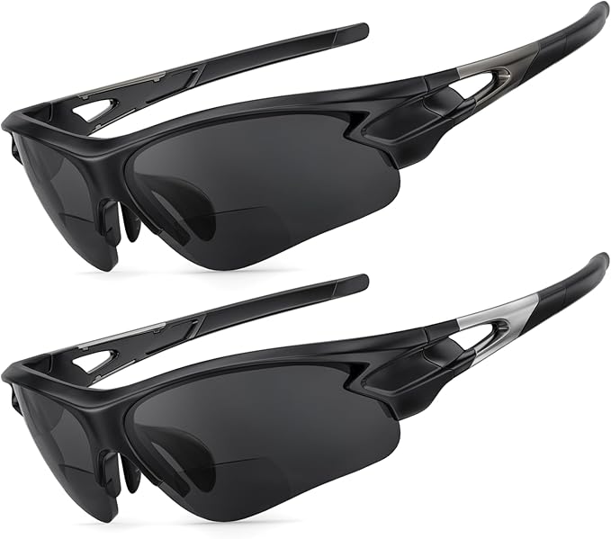 Attractive Bifocal Reading Sunglasses for Men, Durable TR90 Semi Rimless Wrap Around Design Sun Readers, UV400 Near-Far Sun Glass Built in Outdoor Sports/Driving/Finshing Dark Glasses, +1.75