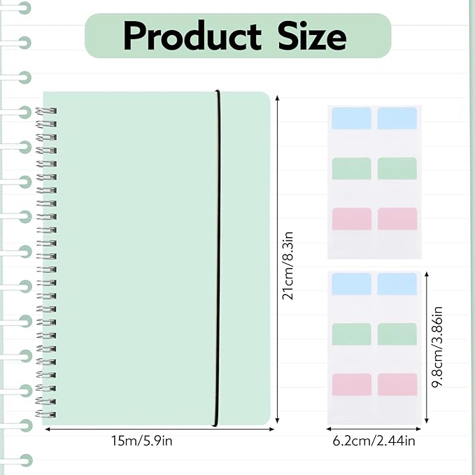 3 Pcs Spiral Notebook 5.9x8.3, 140 Pages Small Notebook for Women A5 College Ruled Journals Cute Notebooks with Large Pockets and Index Stickers for Home School Office Use（Purple, Green, Blue）