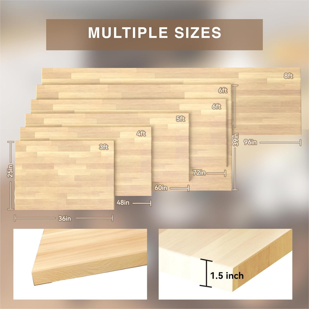 Koby Home 60x25 inch 1.5" Thick Butcher Block Countertop, 5ft 1.5" Unfinished Solid Birch Wood Table Top DIY Wooden Board for Kitchen Island Dining Room,Washer Dryer Workbench, Standing Desk