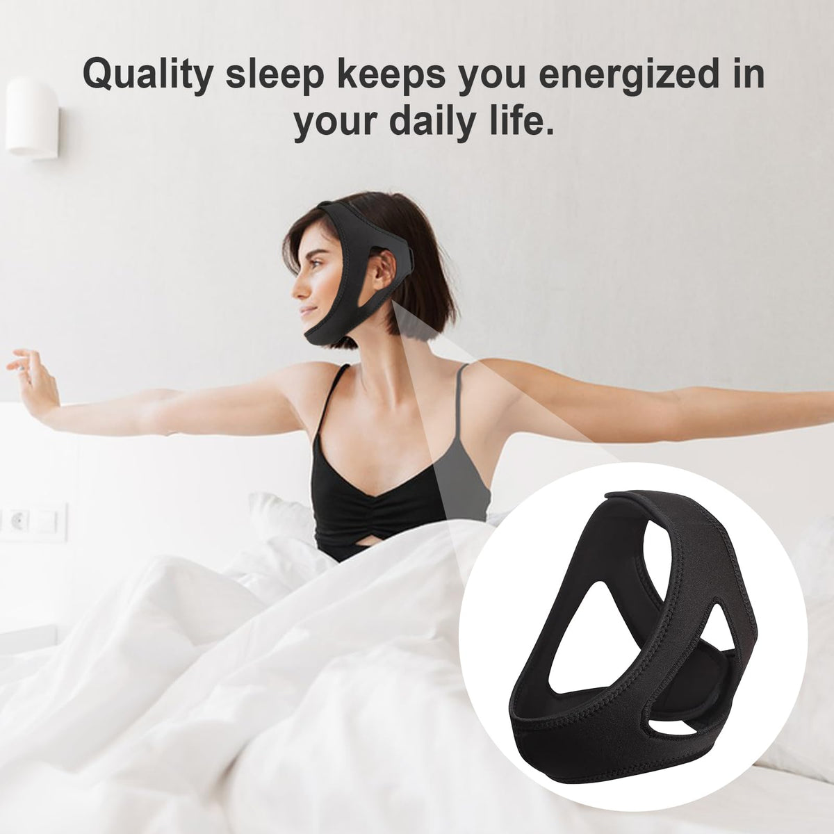 Chin Strap for Sleeping, Chin Strap for Snoring, Adjustable and Breathable Anti Snoring Devices, Anti Snoring Chin Strap for Men and Women to Stop Snoring, Skin-Friendly Comfortable Sleeping -Black
