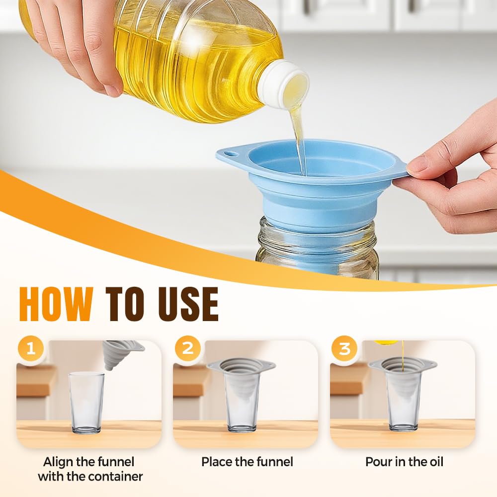 Kitchen Funnel Set 3 Pack, Collapsible Silicone Funnels for Filling Water Bottles & Small Bottles | Food-Grade, Easy Clean & Space-Saving (Green)