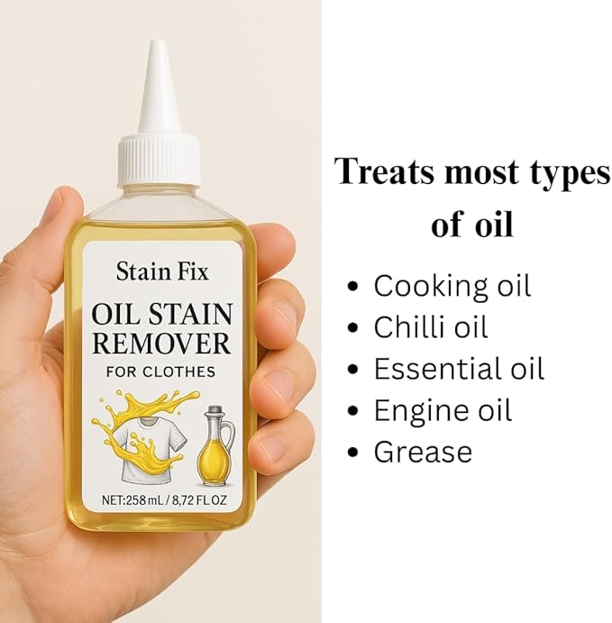 Instant Oil Stain Remover for Clothes (8.72oz) - Fabric Stain Remover For Cooking, Engine, Dried Oil And Grease Stains - Safe for All Fabric Types
