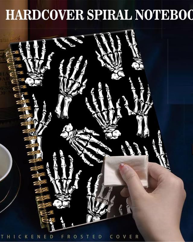 Spiral Journal Notebook,A5 Hardcover Lined Journals for Women Girl 6 x 8.3 in,120 Pages Thick Paper,Cute College Ruled Writing Notebook for Gifts Office Work School(Skull Human Bone Pattern)