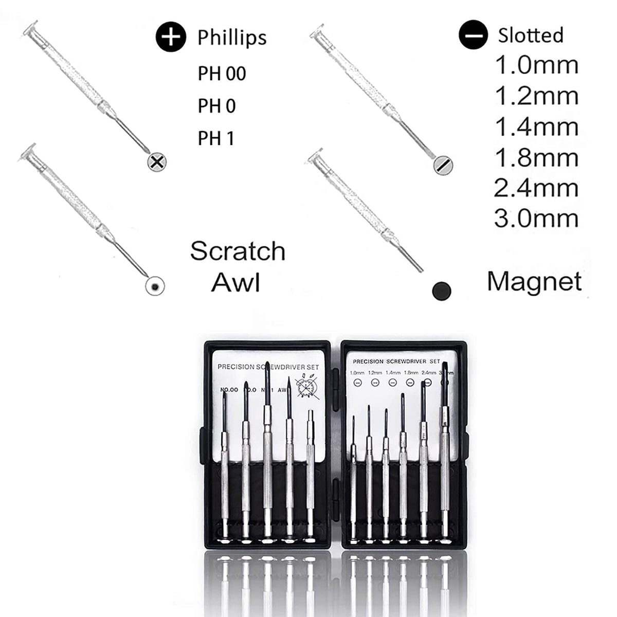 11PCS Mini Screwdriver Set, Small Tools with 11 Different Size Flathead and Phillips Screwdrivers, Precision Screwdriver Set for Jewelry, Watch, iPhone, Toys, Computer, Eyeglass Repair
