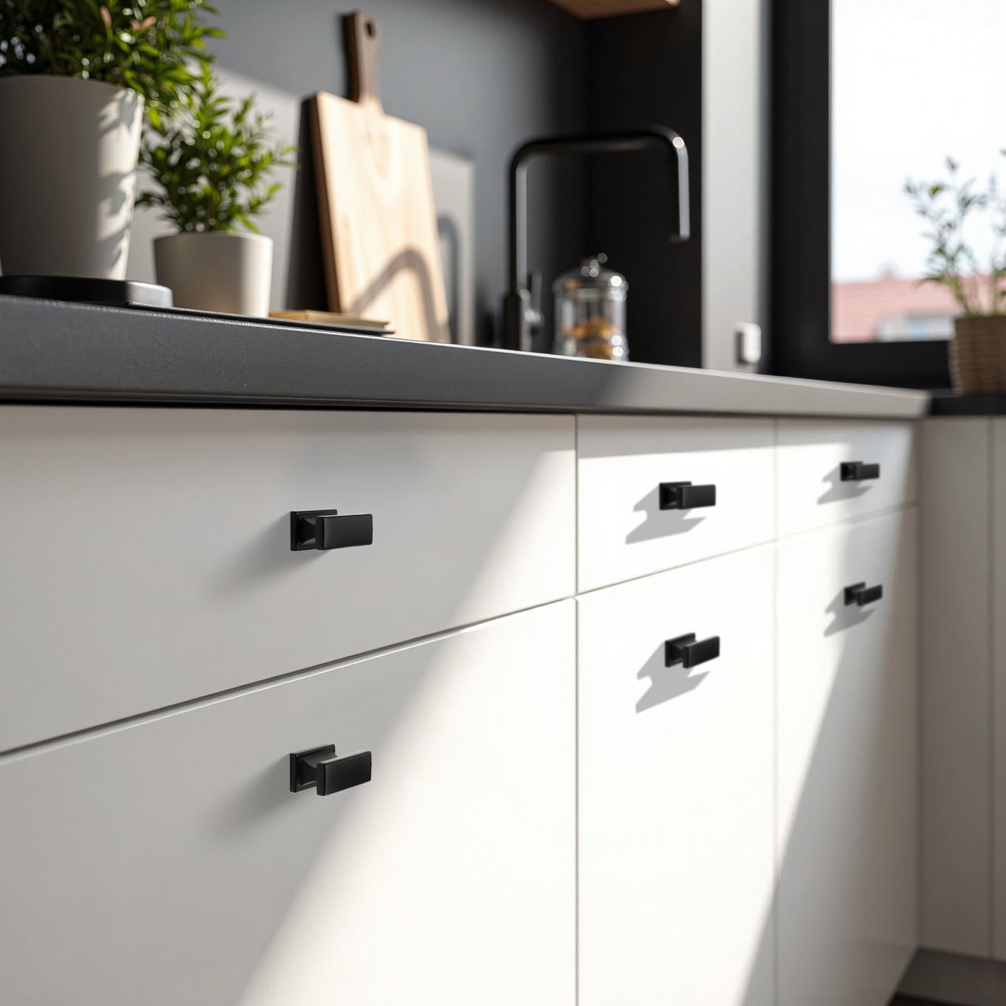 KNOBWELL 10 Pack Matte Black Solid Cabinet Knobs Overall Length 1-1/2 Inch Single Hole Kitchen Cabinet Hardware for Cupboard Drawer Dresser Knobs