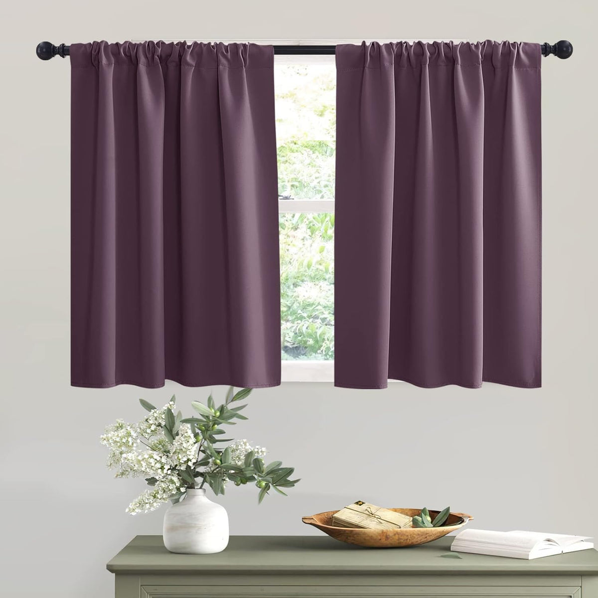 RYB HOME Bathroom Window Curtains - Blackout Curtains Small Window Short Drapes for Kitchen Bedroom Living Room Kids Nursery Room RV, W 42 x L 36 inch per Panel, Plum, 2 Pcs