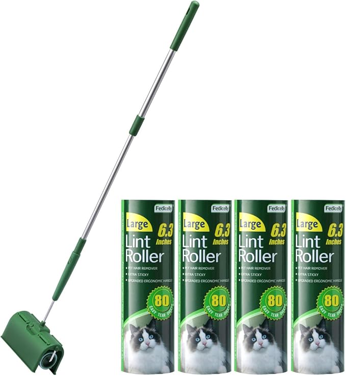 Fedicelly Large Lint Rollers Pet Hair Extra Sticky Floor, Cat Dog Hair Remover Laundry Clothes Carpet Furniture,6.3 inches Wider with 320 Sheets Giant Lint Remover Brush for Couch with Long Handle