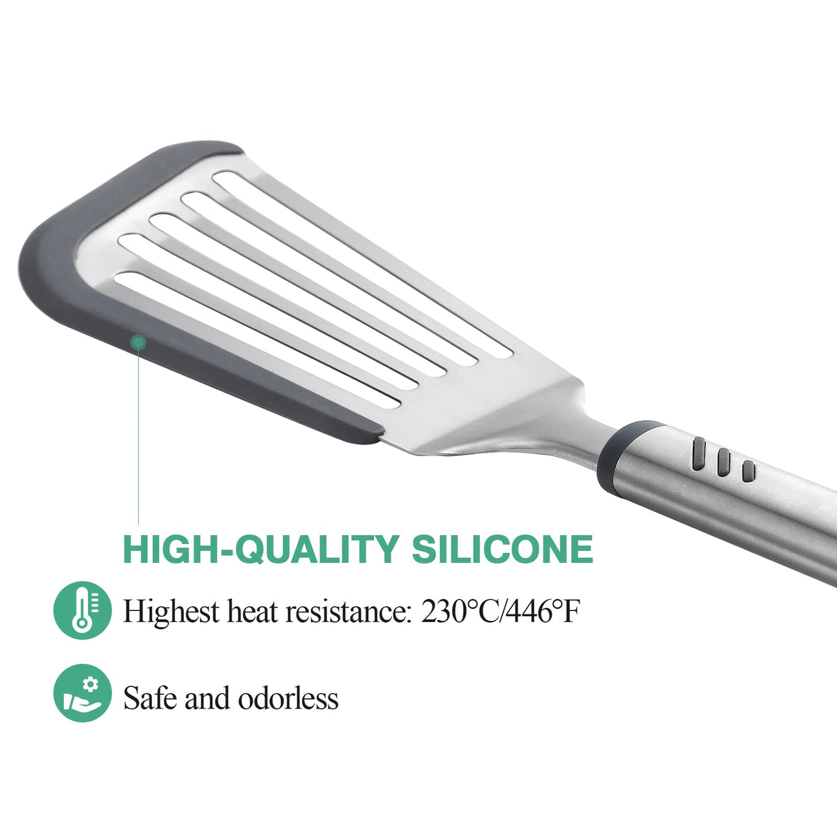 Lebabo Silicone Spatula - Fish Spatula for Non Stick Frying Pan - Flexible Slotted Turner for Cooking and Flipping - Stainless Steel Egg Flipper with Silicone Edge - Heat Resistant - Dishwasher Safe