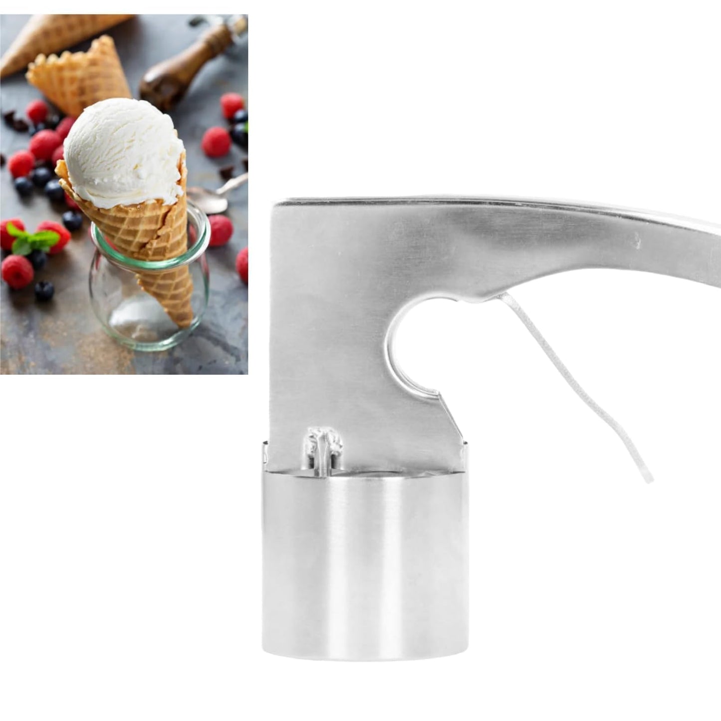2Pcs Thrifty Ice Cream Scoop, Cylinder Stainless Steel Big Old Fashion Style Ice Cream Scoop with Trigger for Cream, Mashed Potato, Cookie Scoop Spoon