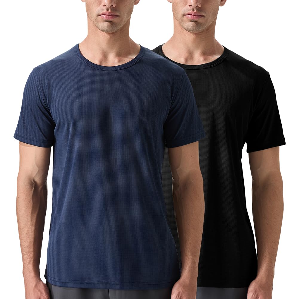 ALLTHRO Men's 2 Pack Lightweight Crew Neck Athletic Running Short Sleeve T-Shirts Breathable Gym Workout Tee Shirts for Men Black/Navy,X-Large