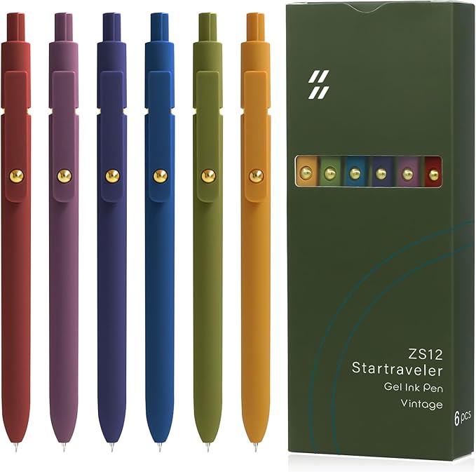 6 Pcs Gel Pens, 0.5mm Black Ink Pen Fine Point Smooth Writing Pens Japanese Cute Pen for Journaling and Note Taking, Gifts for Women Men, 6 Pcs Vintage Gold