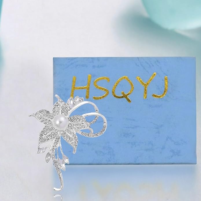 Crystal Pearl Flower Brooches Pins Fashion Beautiful Created Rhinestone Floral Brooch Good Idea for Party Dance Wedding Banquet for Elegant Women Girl
