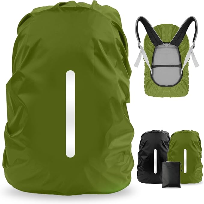 LAMA 2 Pack Waterproof Rain Cover for Backpack, Reflective Rucksack Rain Cover for Anti-Dust/Anti-Theft/Bicycling/Hiking/Camping/Traveling,S Size (for 18L-25L Backpack), 1 Pcs Black+1 Pcs Army Green