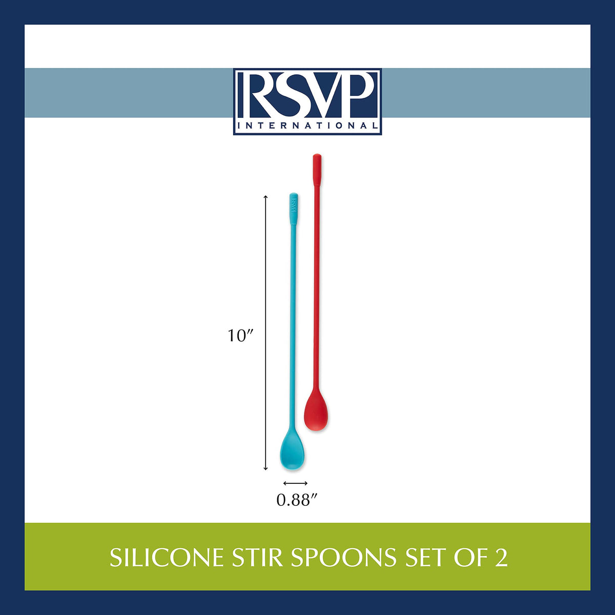RSVP International Silicone Stir Spoons, 10 inch, Multi-Color | BPA-Free | Prefect for Stirring Drinks & Getting to the Bottom of Jars | Dishwasher Safe