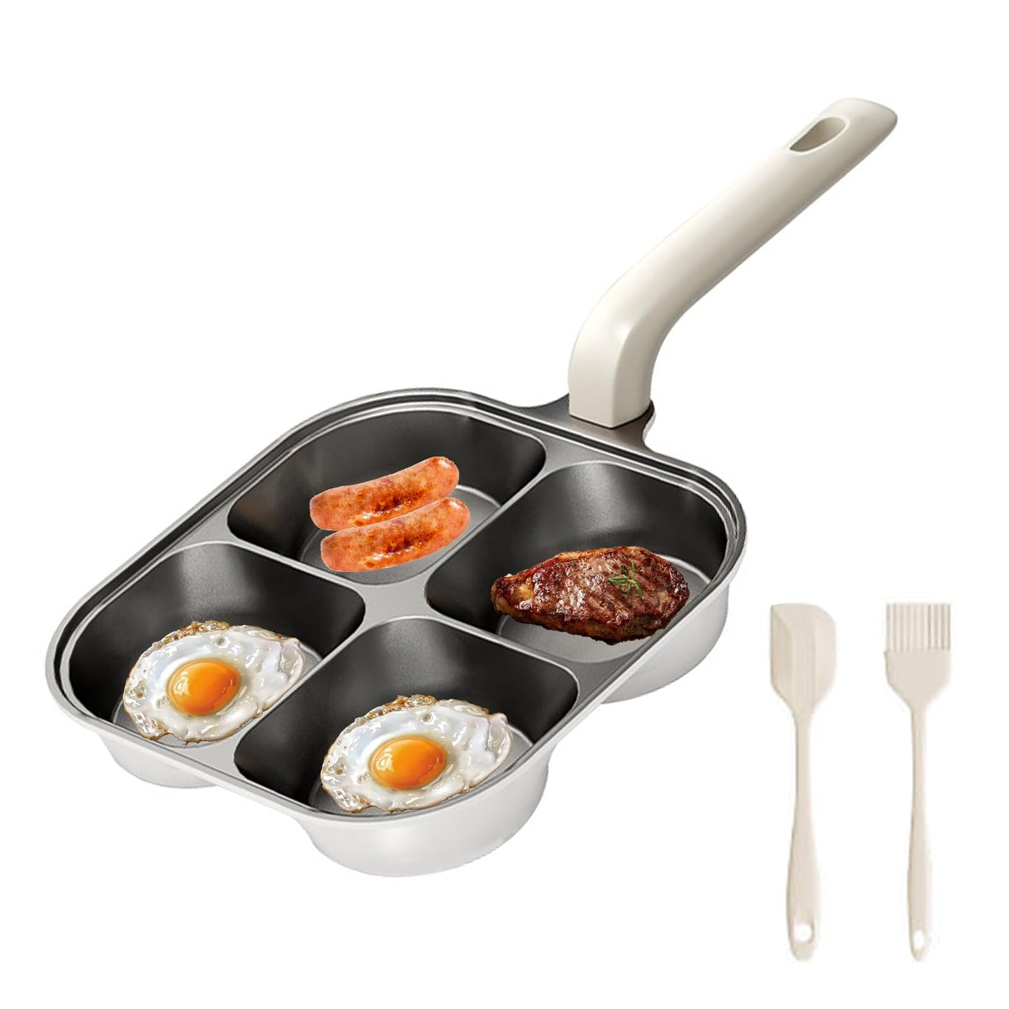 JUSTUP 4-Cup Egg Pan Nonstick，Healthy Titanium Ceramic Breakfast Frying Pan，Compatible with All Stoves and Equipped with Heat-Resistant and Height Increasing Handles, Easy to Clean, PFOA Free (Black)