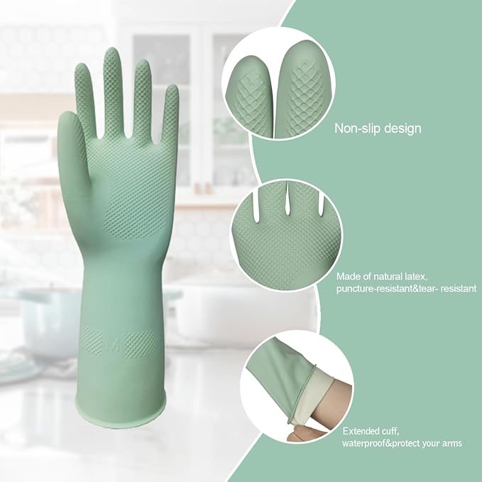 4 Pairs Rubber Cleaning Gloves, Dishwashing Kitchen Gloves for Washing Dishes Non-Slip Grip Design for Cleaning