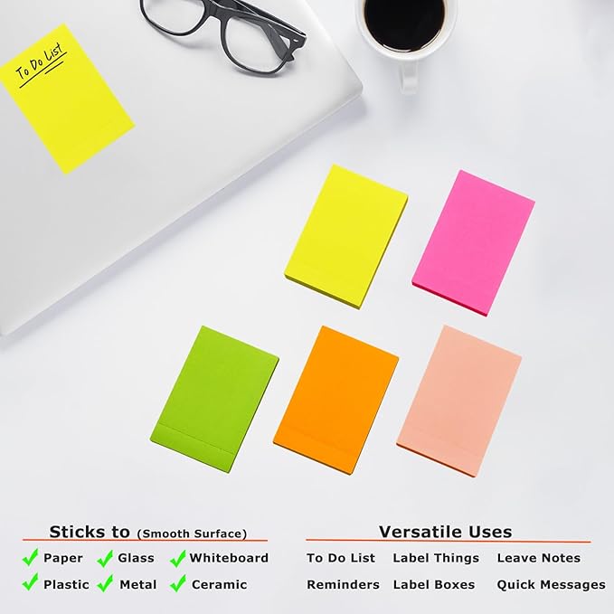 Full Adhesive Sticky Notes 3x2 - Bright Colors (400 Sheets)