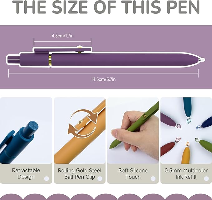6 Pcs Color Pens for Journaling 0.5mm Fine Point Colored Gel Ink Pen, Smooth Writing Colorful Pens for Note Taking, Gift Set for Women & Men (6 Pcs Vintage Gold)
