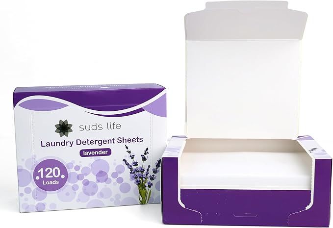 Suds Life Laundry Detergent Sheets (60 Sheets) Ocean Breeze, Lavender, Rainforest - Portable, Concentrated Laundry Detergent (Up to120 Loads) (Lavender)