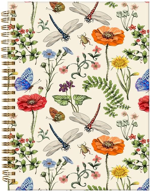 Spiral Journal Notebook,A5 Hardcover Lined Journals for Women Girl 6 x 8.3 in,120 Pages Thick Paper,Cute College Ruled Writing Notebook for Gifts Office Work School(Summer Flower Dragonfly)