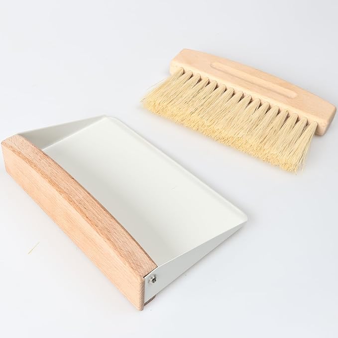 Mini Dustpan and Brush Set, Small Beechwood Broom and Dust Pan Set, Portable Cleaning Brush and Dustpan Combo with Natural Sisal