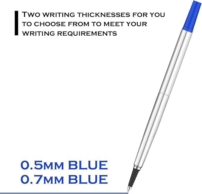 DunBong Quink Ink Rollerball, Compatible with Parker Rollerball Pens, 0.5mm Fine Point, Blue Ink Refill Pack of 5, Replaceable Gel Ink Pen Refills, Smooth Writing (Blue-0.5mm)