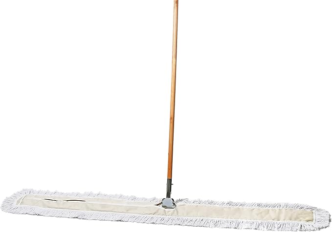 Commercial Dust Mop & Floor Sweeper, 60 in. Dust Mop for Hardwood Floors, Cotton Reusable Dust Mop Head, Wooden Handle, Industrial Dry Mop for Floor Cleaning & Janitorial Supplies