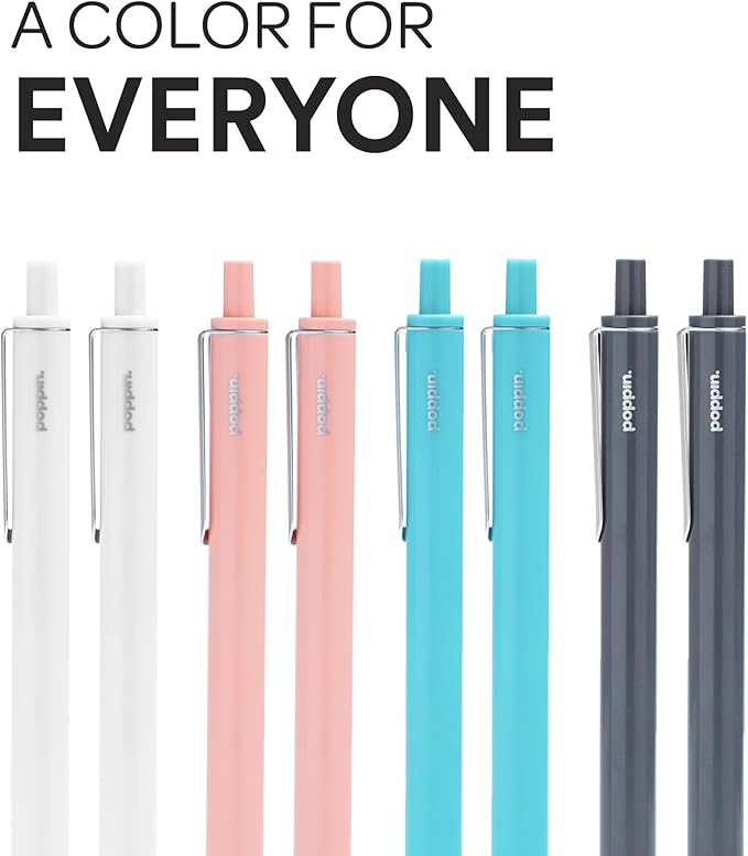 Poppin Stylish Retractable Gel Pens - Fine Point Pens with 0.7mm Tip, Smooth Writing Ink, Metal Clip, 12 Pack (White with Black Ink)