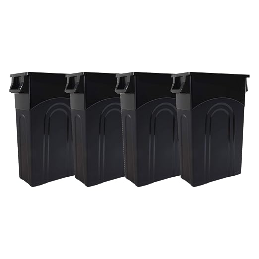 United Solutions Highboy Waste Container, 23 Gallon, Space Saving Slim Profile and Easy Trash Bag Removal, Indoor or Outdoor Use, Integrated Handles for Easy Carrying, 4-Pack, Black.