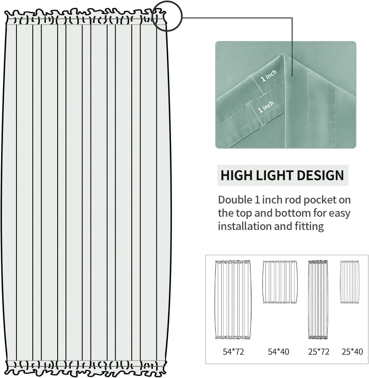 DWCN French Door Curtains – Rod Pocket Thermal Blackout Curtain for Doors with Glass Window, Kitchen and Patio Doors for Privacy, 25 X 72 Inches Long, 1 Curtain Panel with Tieback, Light Sage