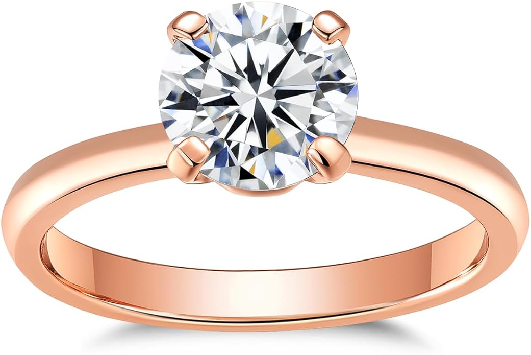 IMOLOVE Solitaire Moissanite Engagement Ring, 1CT D Color VVS1 Clarity, 925 Sterling Silver with 18K White Gold Plated, Ideal Gift for Women