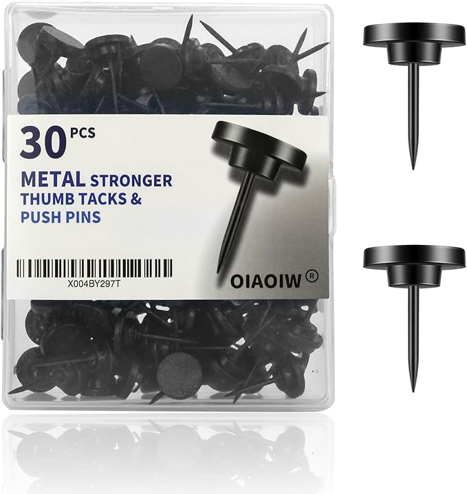 30 PCS Metal Black Push Pins for Wall Clear Thumb Tacks for Walls Flat thumbtacks Push pin for Bulletin Board Shadow Box Display Thumbtack for Cork Board