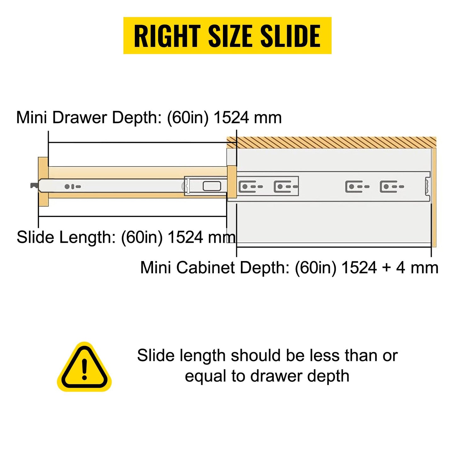 VEVOR Drawer Slides, 1 Pair 60inch Locking Drawer Slides, 500lbs Load Capacity (178 lbs When Fully Extended), Side Mount Ball Bearing Drawer Glides, Long Full Extension Drawer Slide