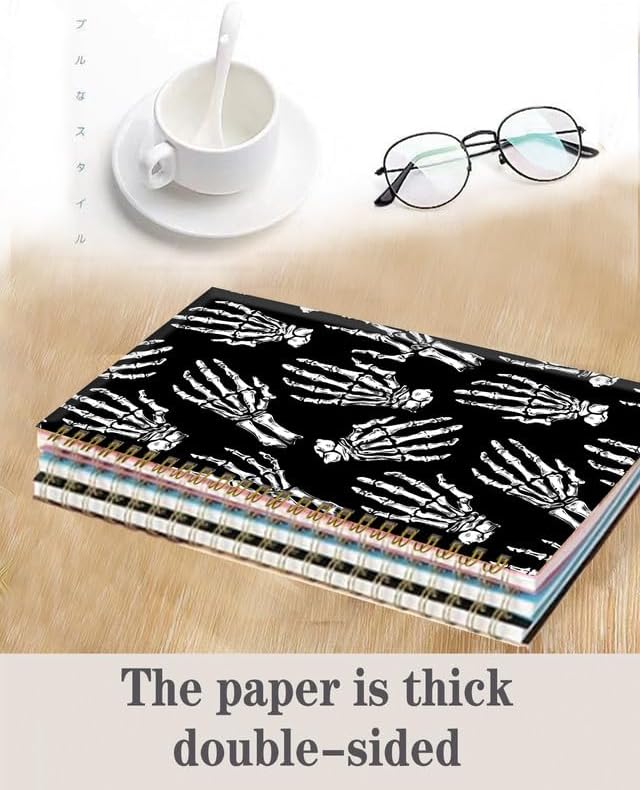 Spiral Journal Notebook,A5 Hardcover Lined Journals for Women Girl 6 x 8.3 in,120 Pages Thick Paper,Cute College Ruled Writing Notebook for Gifts Office Work School(Skull Human Bone Pattern)