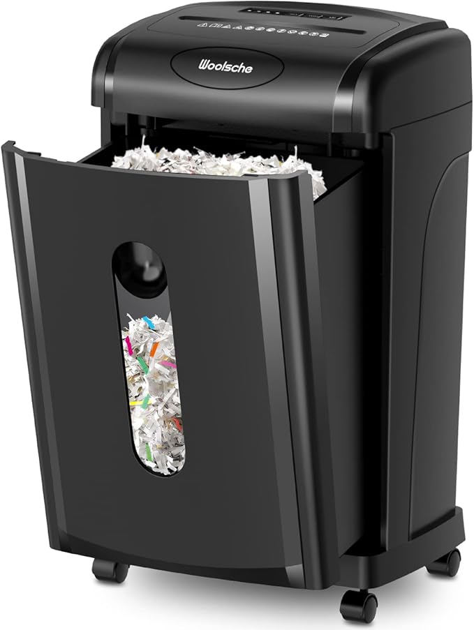 Woolsche Paper Shredder, 18-Sheet Cross Cut with 7.93Gallon Pull Out Bin, P-4 Security Level, Shred Paper and Credit Card and CD, Durable&Fast with Auto Jam Proof System Shredder for Office