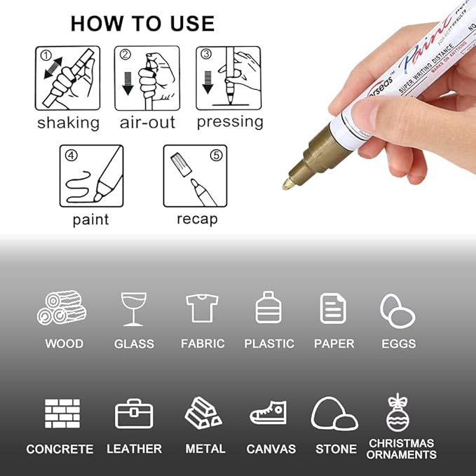 Overseas Permanent Paint Markers Pens - 3 Pack Black Oil Based Paint Pens, Medium Tip, Quick Drying and Waterproof Marker Pen for Metal, Rock, Wood, Fabric, Plastic, Canvas, Mugs, Stone, Glass