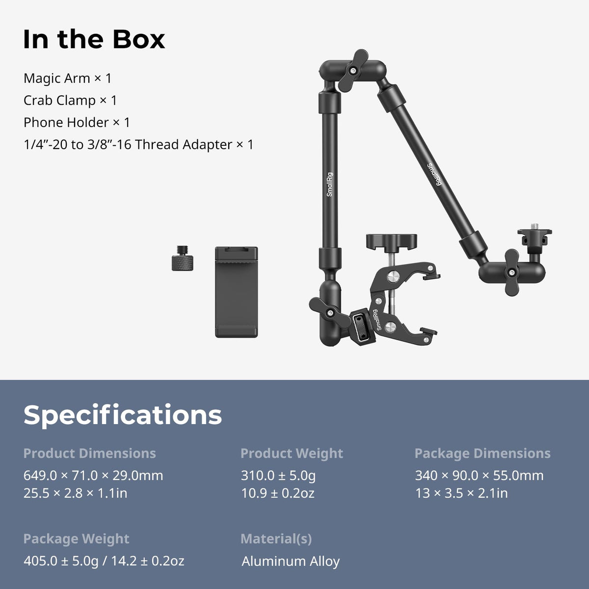 SMALLRIG 22" Magic Arm w Clamp, Overhead Phone Mount, Flexible Desk Camera Mount, Articulating Friction Boom Arm w Thread Adapter, for POV Shot, Light, Webcam, Mic, Action Camera, for Content Creators