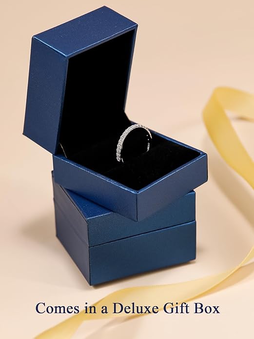 D Color VVS1 Clarity Moissanite Hand Setting Eternity Rings for Women, Solid 925 Sterling Silver Rhodium Finish, Stackable Ring, Wedding Birthday Valentines Anniversary Mothers Day Ideal Gift for Her