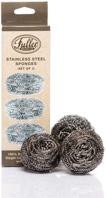 Fuller Brush Stainless Steel Scrubbing Sponges – 1-Pack (1 Set of 3 = 3 Pieces ) – Heavy Duty Kitchen Scour Sponges for Dishes, Pots & Pans
