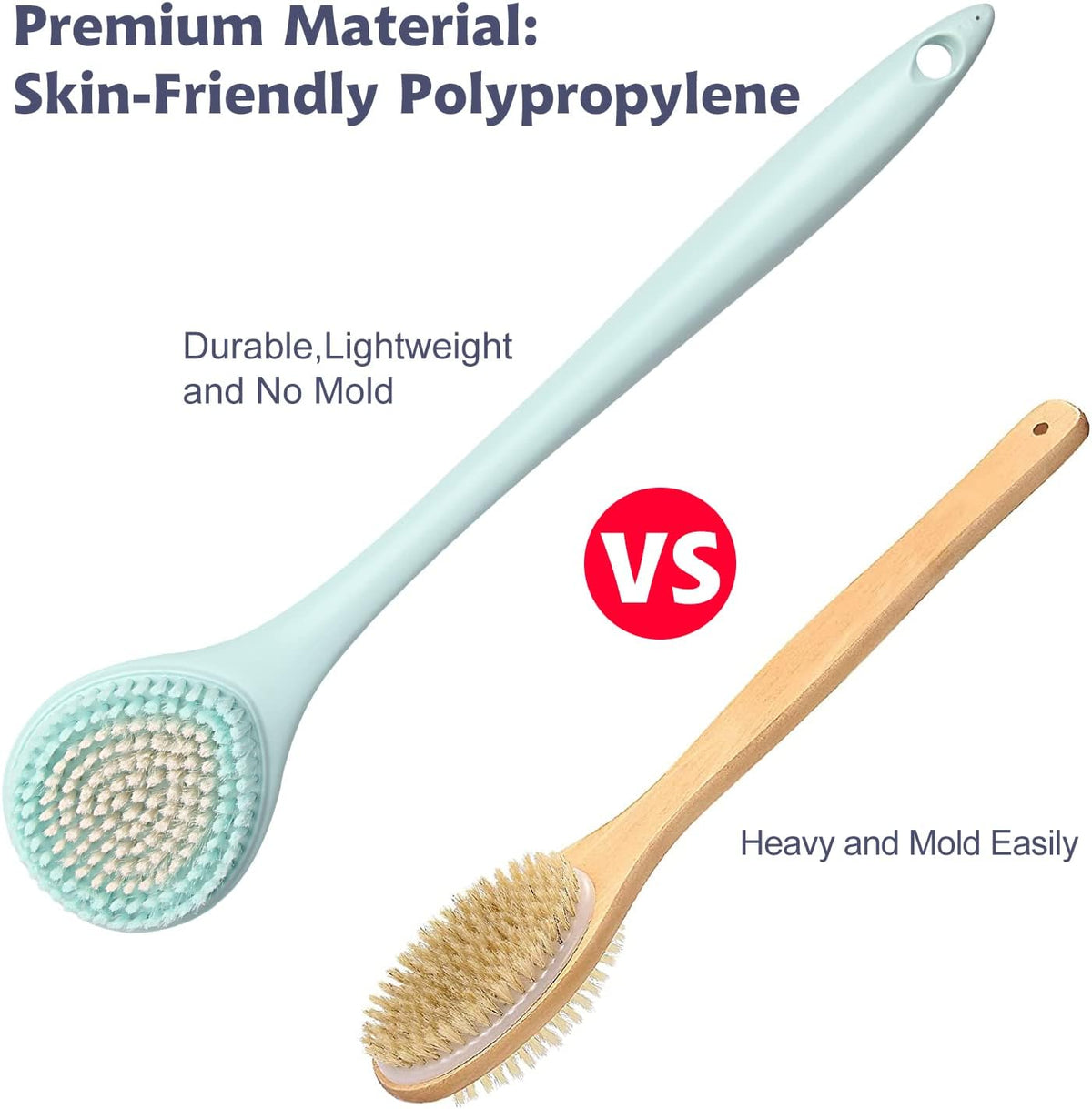 BEDELITE Back Bath Brush Long Handle for Shower of 2 - Soft Shower Brush for Men & Women,Back Brush Scrubber - 16.4" Long Skin Exfoliator for Bath Scrubber Body Brush（2 Pack, Blue & Ivory）