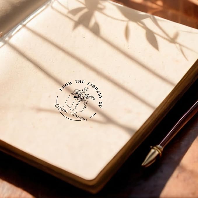 Custom Self Inking Stamp | Book Stamp Personalized Library Gifts for Book Lovers, Readers, Teachers (Cat 01)