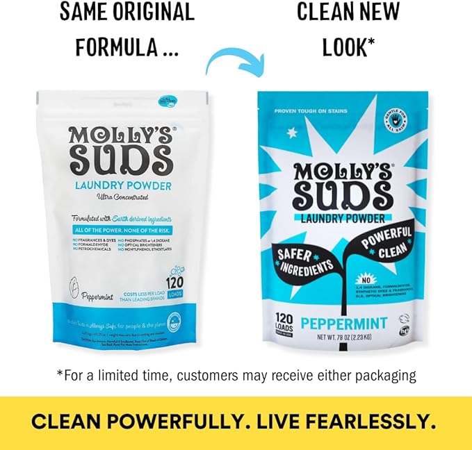 Molly's Suds Original Laundry Detergent Powder | Clean Laundry Detergent Powder for Sensitive Skin | Simple, Effective Ingredients, Stain Fighting | 70 Loads (Peppermint)