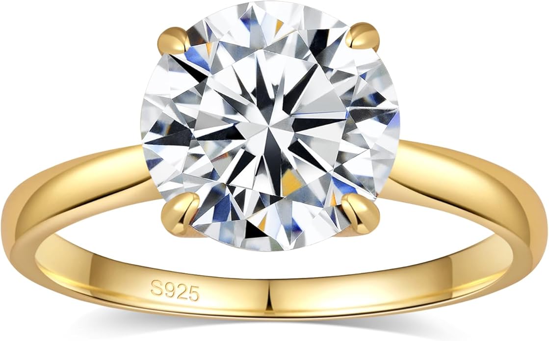 Moissanite Engagement Rings for Women,Promise Rings 925 Sterling Silver with 18K Yellow/White Gold Plated,D Color VVS1 Wedding Band Moissanite Ring 0.5/1/1.5/2/3/4CT