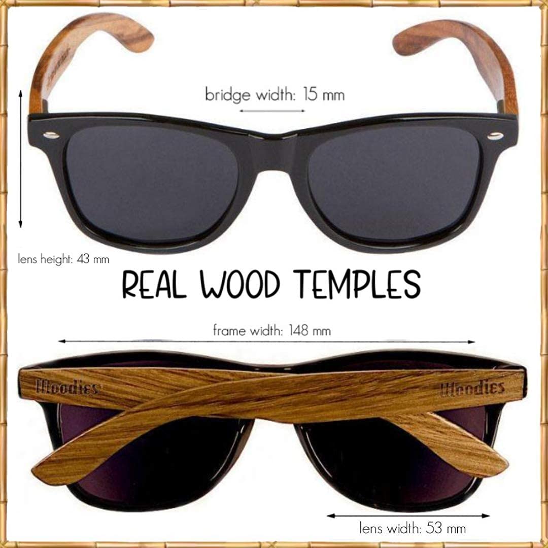 Woodies Walnut Wood Sunglasses with Black Polarized Lenses for Men and Women | 100% UVA/UVB Ray Protection