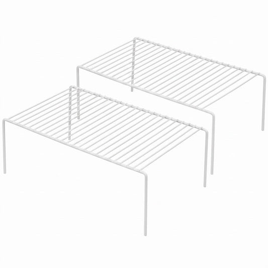 iPEGTOP Kitchen Cabinet Storage Shelf Rack, Set of 2 Large (15.7 x 9.4 Inch) Rustproof Metal Wire Shelves Spice Shelf Rack Cupboard Organizer for Pantries Countertops Utensils Organization, White