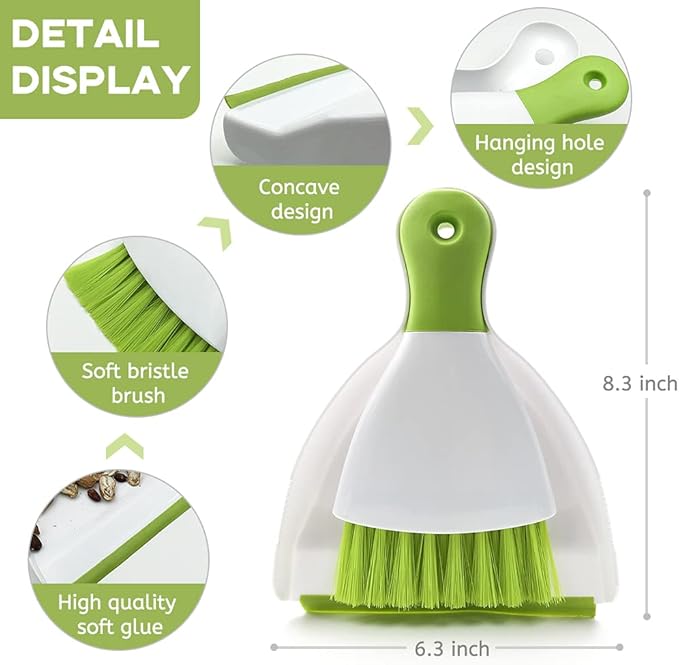 Dust pan Broom Brush Dustpan - Small Broom and Dustpan Set,Mini Broom and Dustpan,Small Dustpan and Brush Set for Home Cleaning, Sofa, Desk, Guinea Pig Cage, Cat Litter etc.（Light Green）