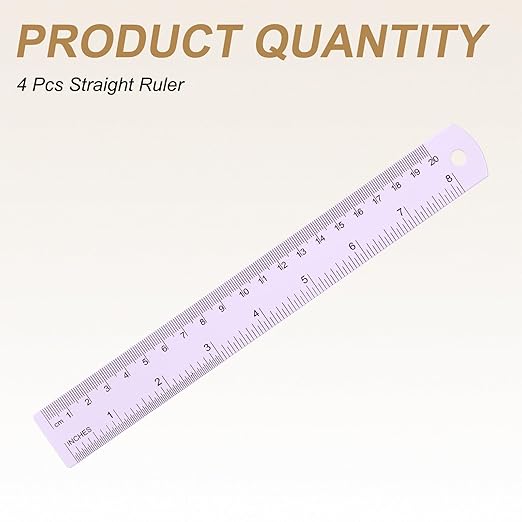 HARFINGTON 4pcs Metal Straight Ruler 20cm Metric SAE Aluminum Alloy Measuring Rulers Scale Tool with Hole for Measure Study Reading Classroom Office, Purple