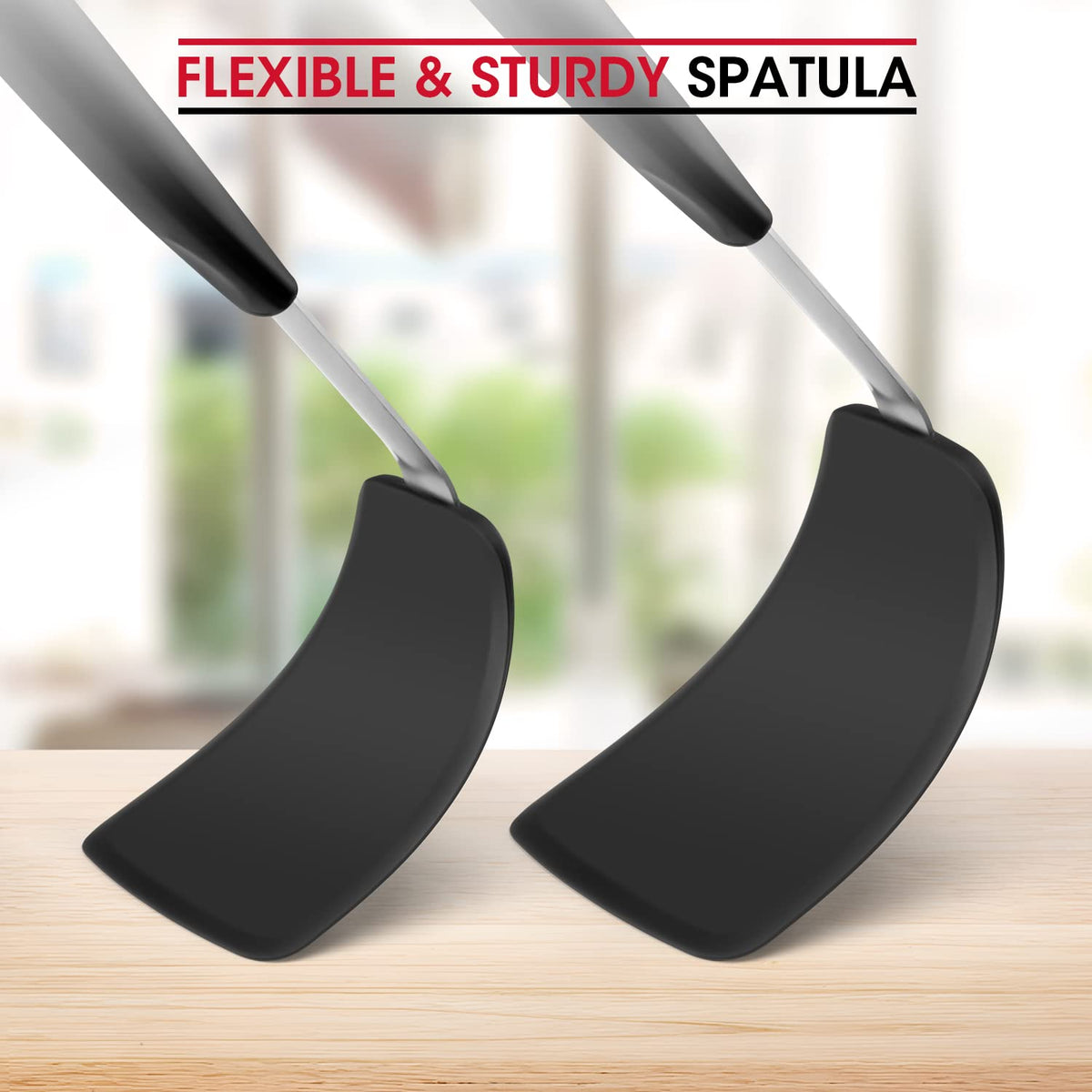 Unicook Flexible Silicone Spatula Turner 2 Pack, 600°F Heat Resistant Spatula for Nonstick Cookware, Essential Kitchen Cooking Utensil for Flipping Eggs, Burgers, Crepes and More, Small and Medium